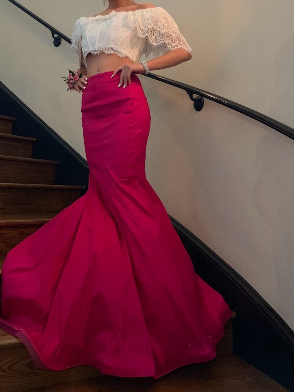 Clarisse prom dress/homecoming Skirt with White Lace Crop Top
